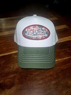 Von Dutch White and Olive Green Trucker Hat